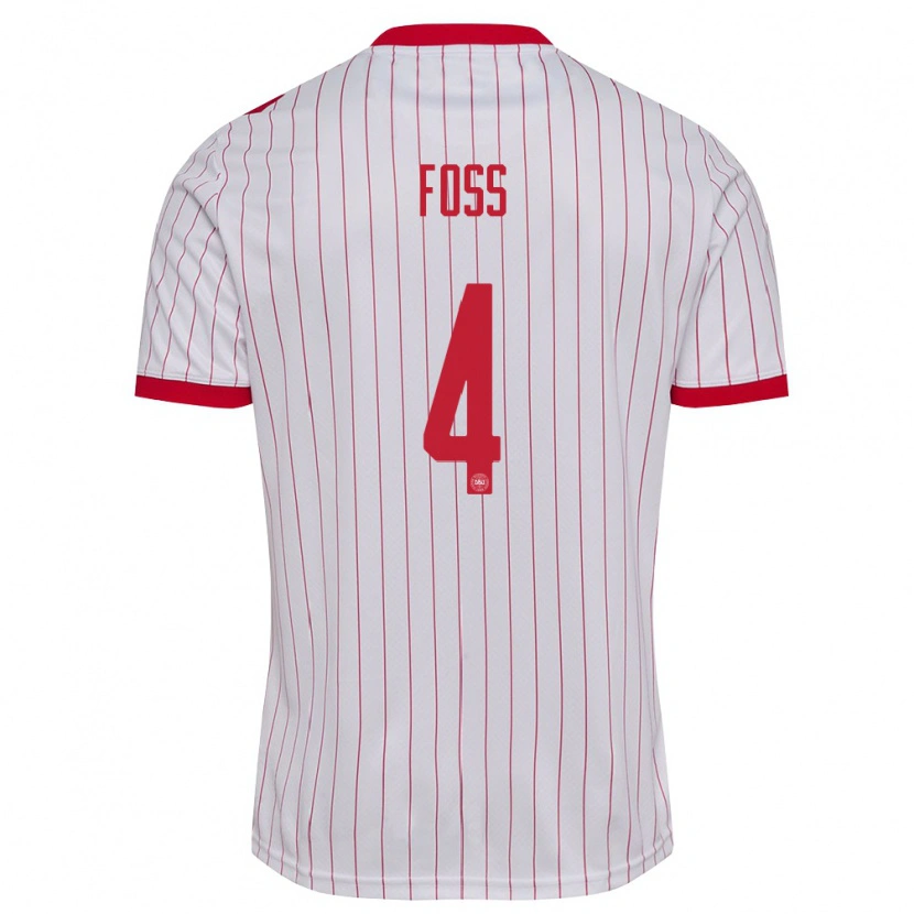 Danxen Niño Camiseta Dinamarca Jonathan Foss #4 Blanco Rojo 2ª Equipación 26-28 La Camisa México
