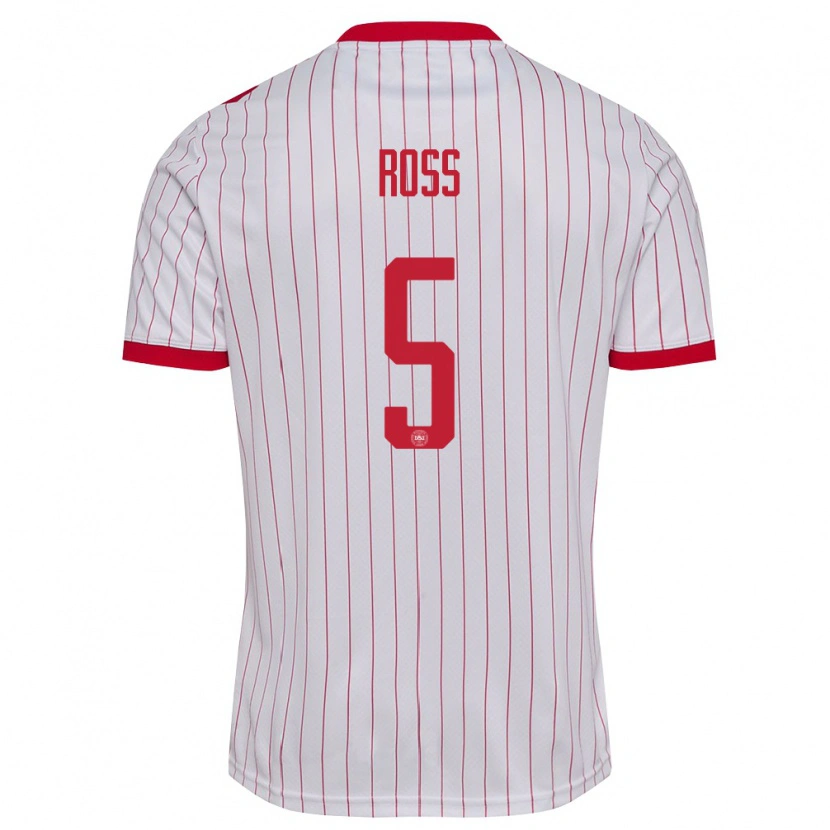 Danxen Niño Camiseta Dinamarca Mathias Ross #5 Blanco Rojo 2ª Equipación 26-28 La Camisa México