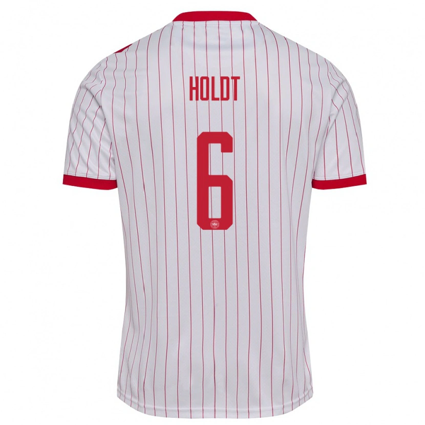 Danxen Niño Camiseta Dinamarca Olivia Holdt #6 Blanco Rojo 2ª Equipación 26-28 La Camisa México