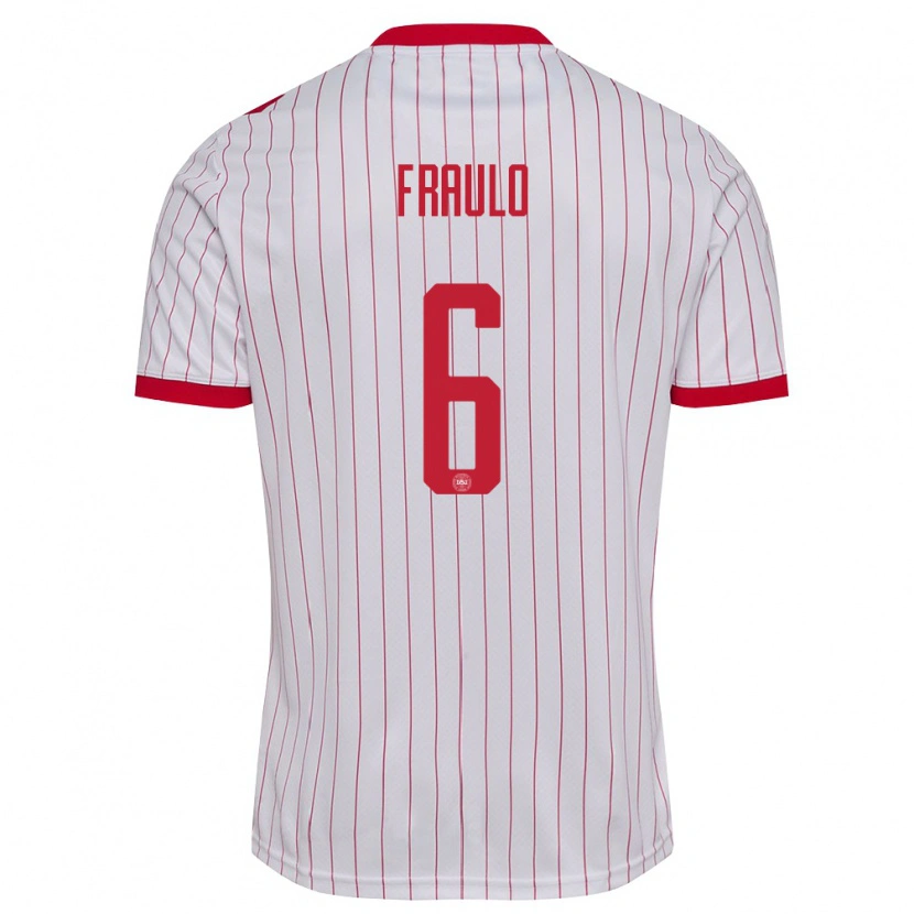 Danxen Niño Camiseta Dinamarca Oscar Fraulo #6 Blanco Rojo 2ª Equipación 26-28 La Camisa México