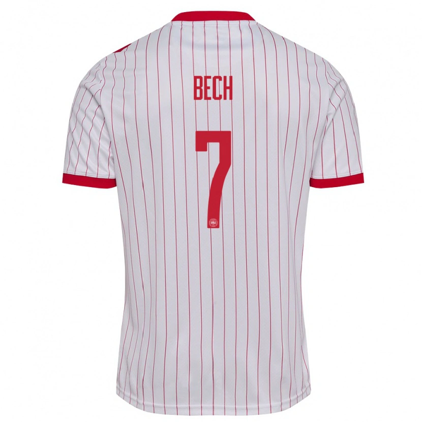 Danxen Niño Camiseta Dinamarca Tobias Bech #7 Blanco Rojo 2ª Equipación 26-28 La Camisa México