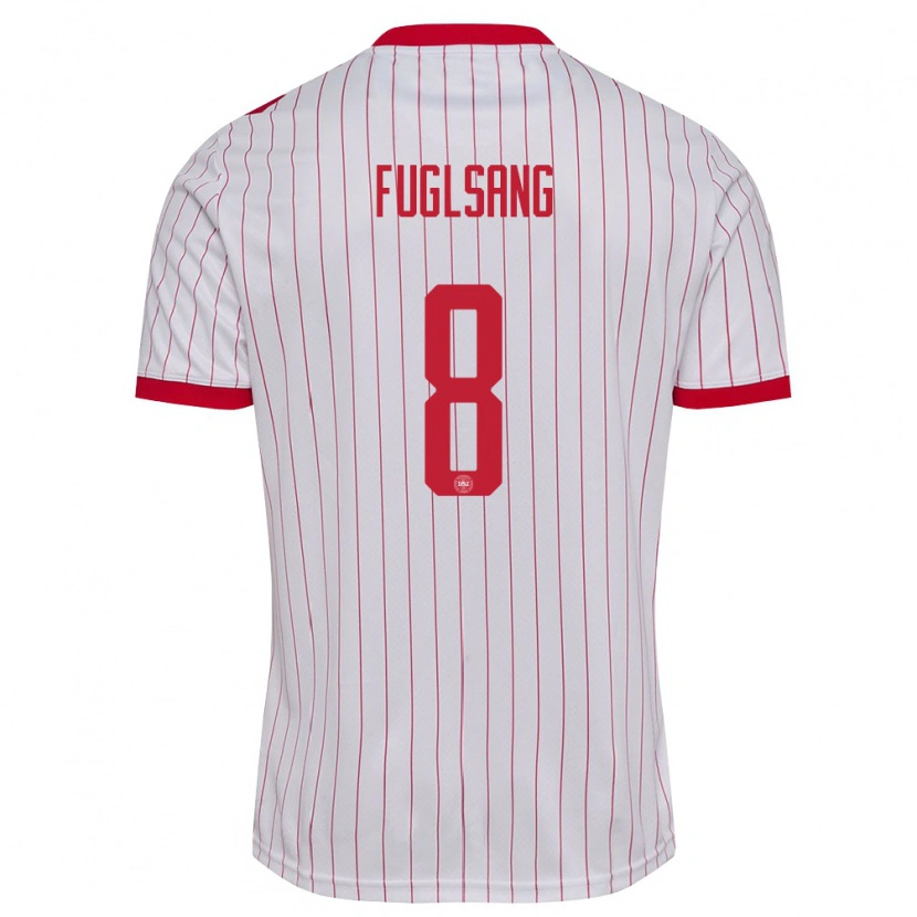 Danxen Niño Camiseta Dinamarca Adam Fuglsang #8 Blanco Rojo 2ª Equipación 26-28 La Camisa México