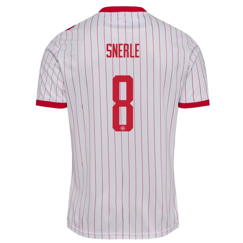 Danxen Niño Camiseta Dinamarca Emma Snerle #8 Blanco Rojo 2ª Equipación 26-28 La Camisa México