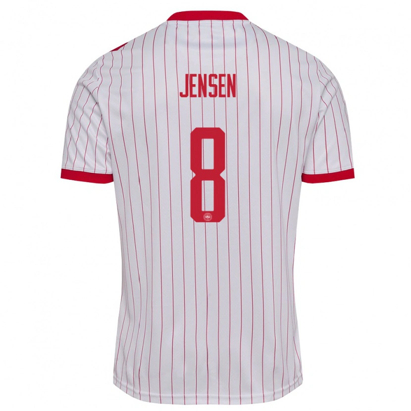 Danxen Niño Camiseta Dinamarca Tobias Lund Jensen #8 Blanco Rojo 2ª Equipación 26-28 La Camisa México
