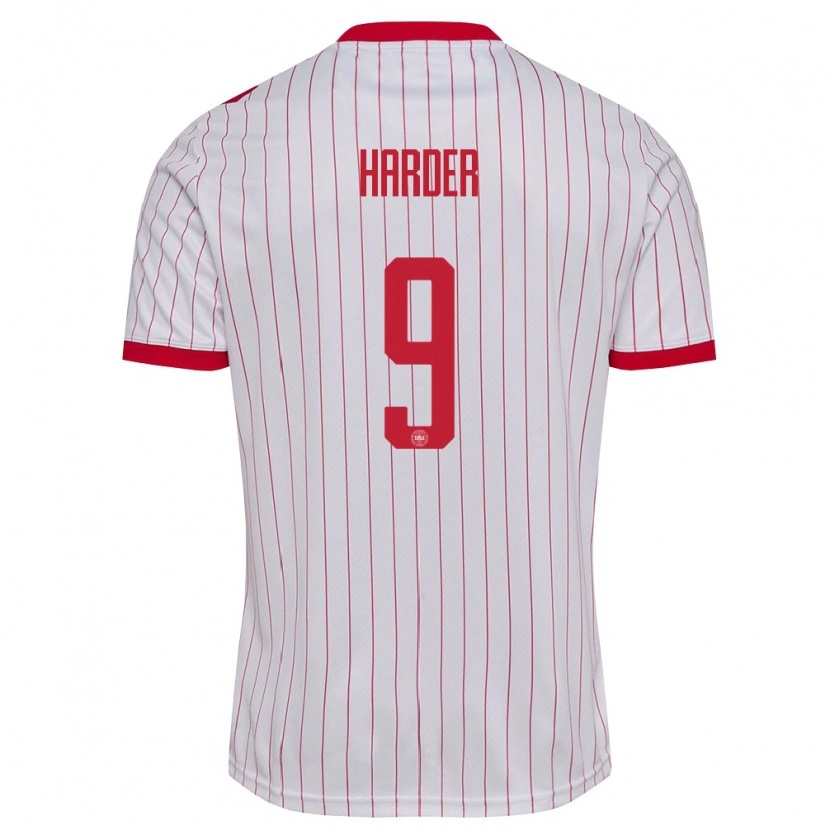 Danxen Niño Camiseta Dinamarca Conrad Harder #9 Blanco Rojo 2ª Equipación 26-28 La Camisa México