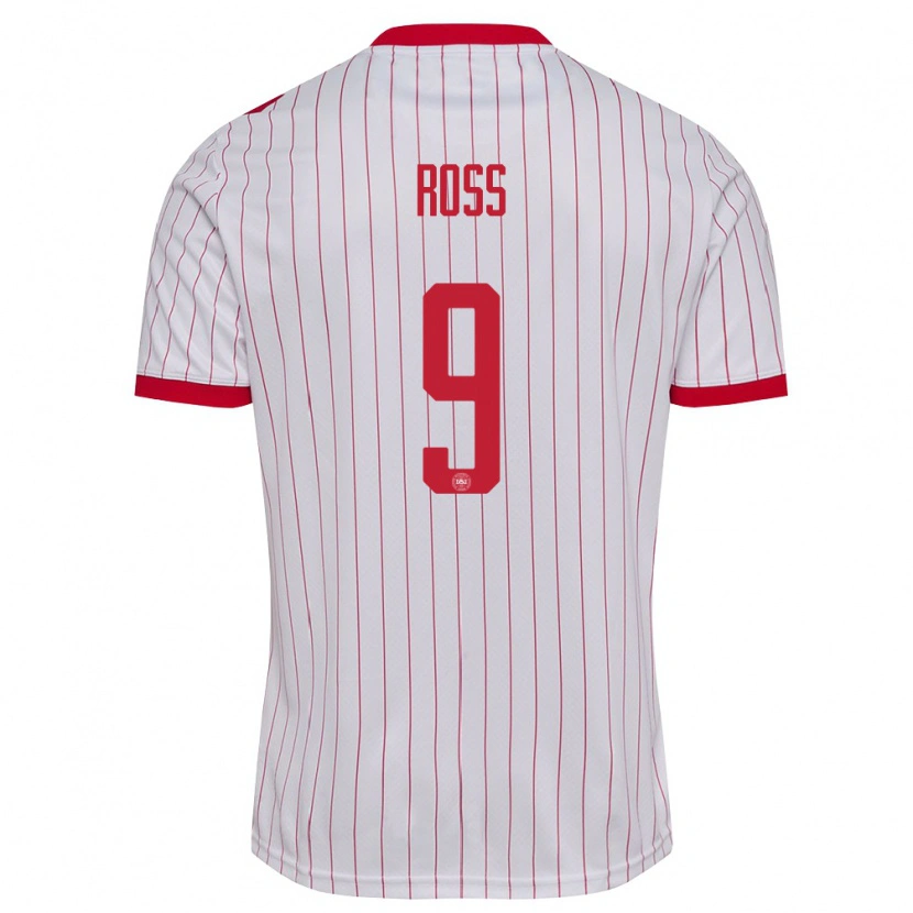 Danxen Niño Camiseta Dinamarca Oliver Ross #9 Blanco Rojo 2ª Equipación 26-28 La Camisa México