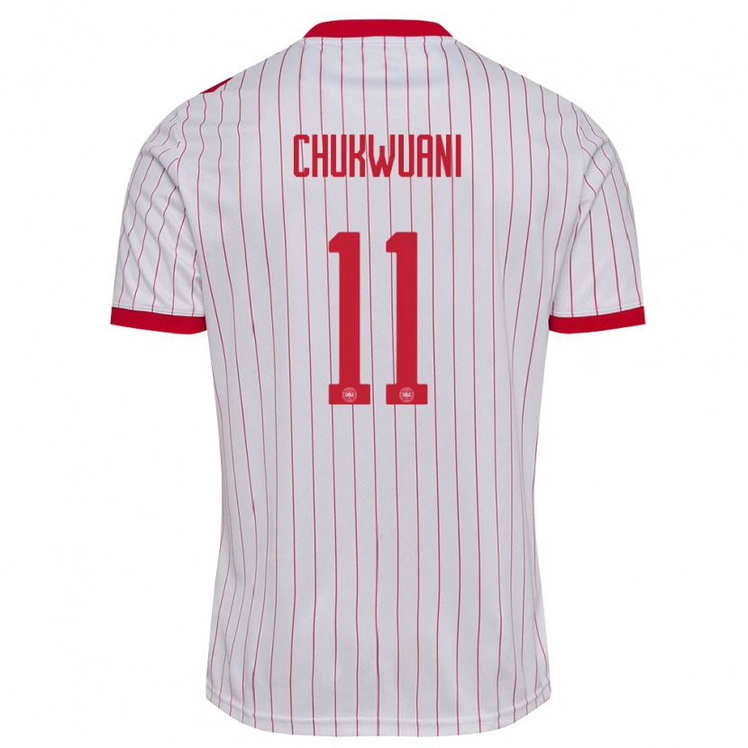 Danxen Niño Camiseta Dinamarca Ekene Chukwuani #11 Blanco Rojo 2ª Equipación 26-28 La Camisa México