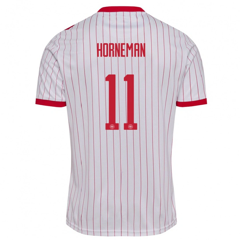 Danxen Niño Camiseta Dinamarca Charly Horneman #11 Blanco Rojo 2ª Equipación 26-28 La Camisa México