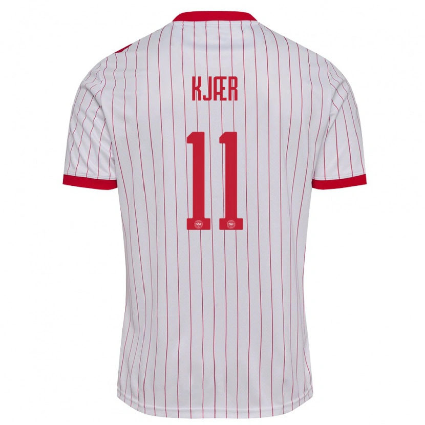 Danxen Niño Camiseta Dinamarca Jeppe Kjær #11 Blanco Rojo 2ª Equipación 26-28 La Camisa México