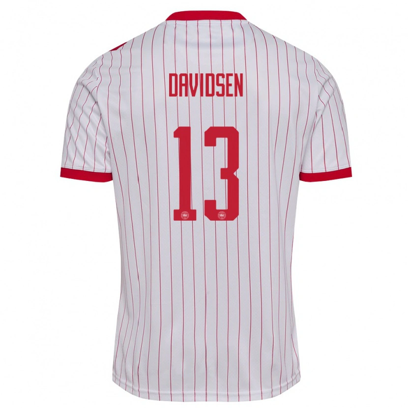 Danxen Niño Camiseta Dinamarca Kasper Davidsen #13 Blanco Rojo 2ª Equipación 26-28 La Camisa México