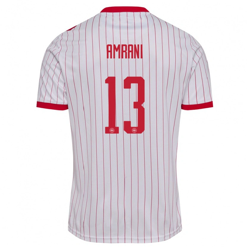 Danxen Niño Camiseta Dinamarca Adam Amrani #13 Blanco Rojo 2ª Equipación 26-28 La Camisa México