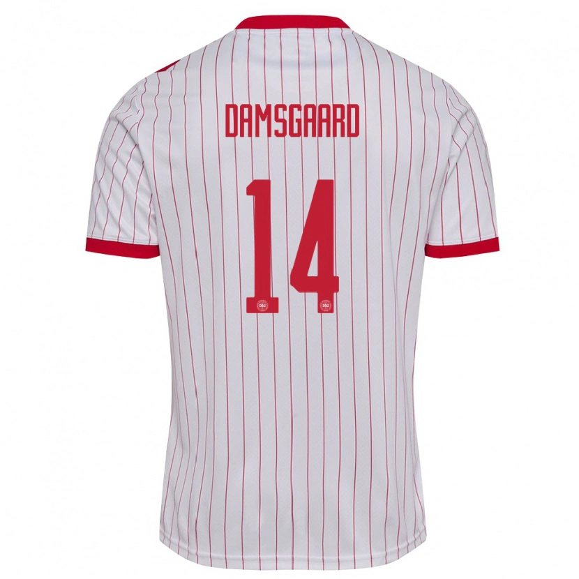 Danxen Niño Camiseta Dinamarca Mikkel Damsgaard #14 Blanco Rojo 2ª Equipación 26-28 La Camisa México