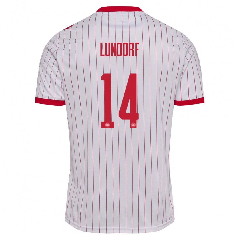 Danxen Niño Camiseta Dinamarca Matilde Lundorf #14 Blanco Rojo 2ª Equipación 26-28 La Camisa México