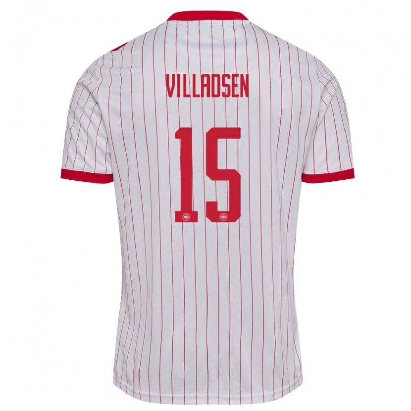 Danxen Niño Camiseta Dinamarca Oliver Villadsen #15 Blanco Rojo 2ª Equipación 26-28 La Camisa México