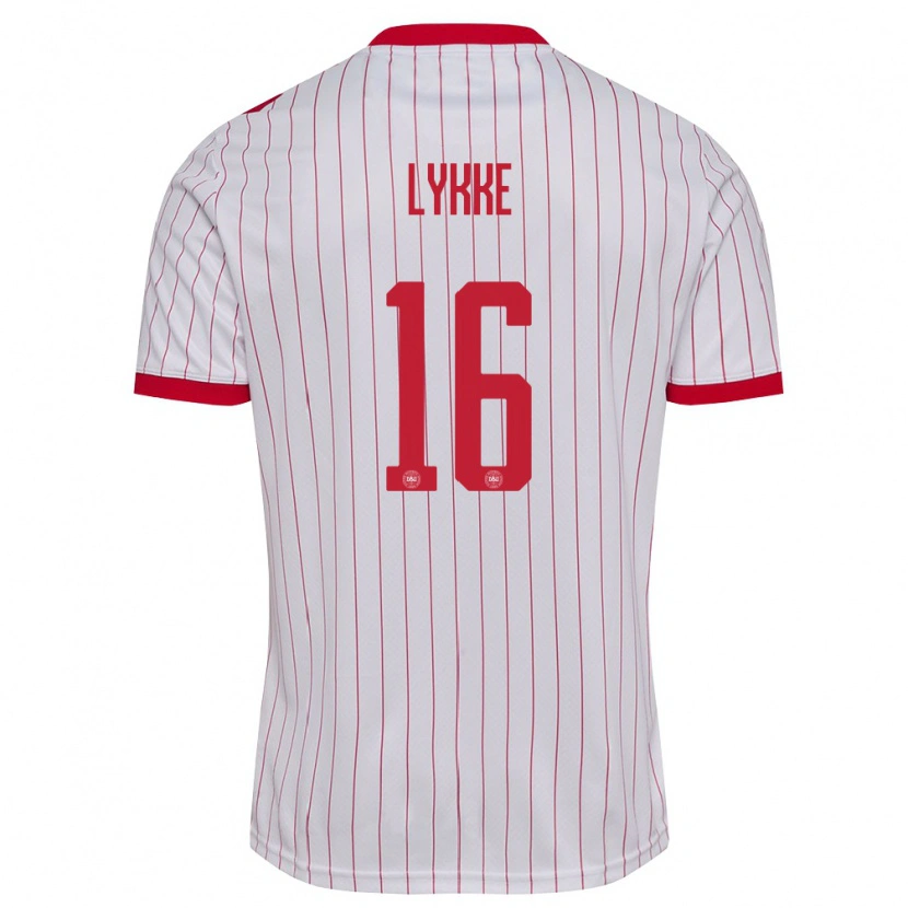 Danxen Niño Camiseta Dinamarca William Lykke #16 Blanco Rojo 2ª Equipación 26-28 La Camisa México