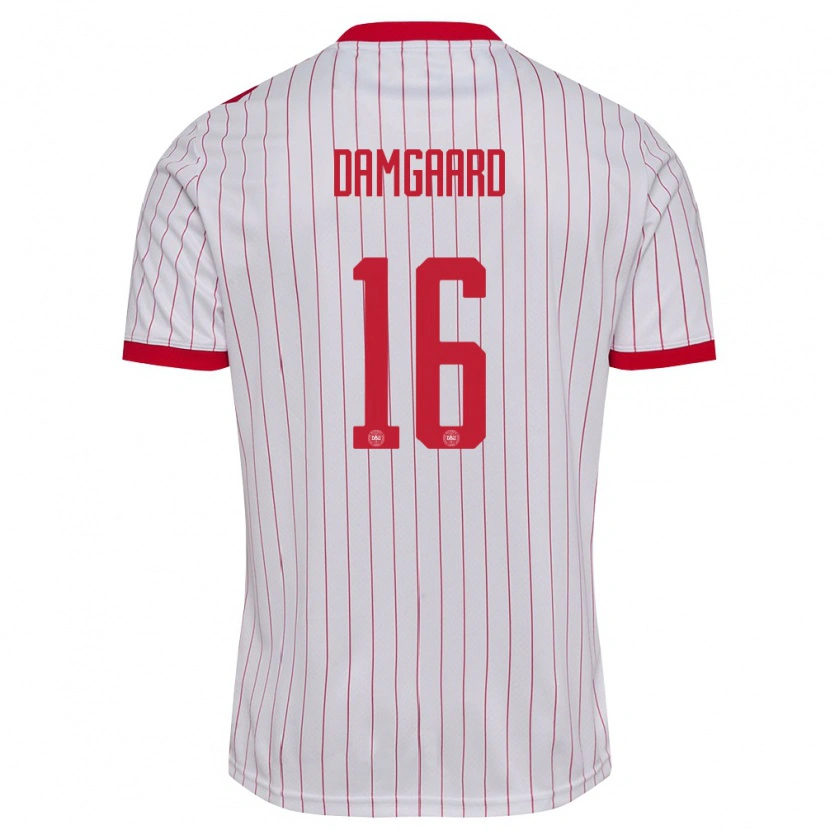Danxen Niño Camiseta Dinamarca William Damgaard #16 Blanco Rojo 2ª Equipación 26-28 La Camisa México