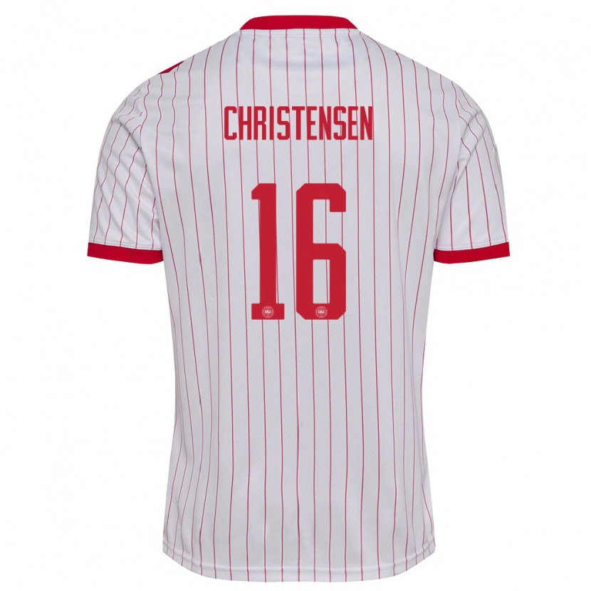 Danxen Niño Camiseta Dinamarca Oliver Christensen #16 Blanco Rojo 2ª Equipación 26-28 La Camisa México