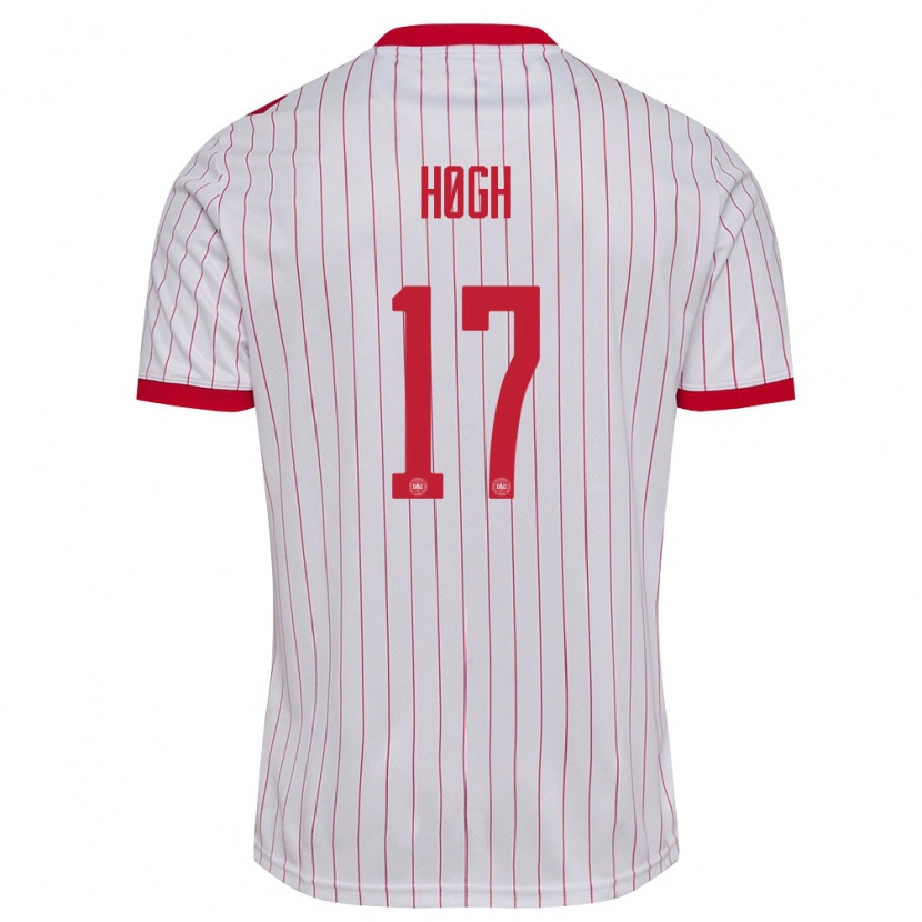 Danxen Niño Camiseta Dinamarca Kasper Høgh #17 Blanco Rojo 2ª Equipación 26-28 La Camisa México