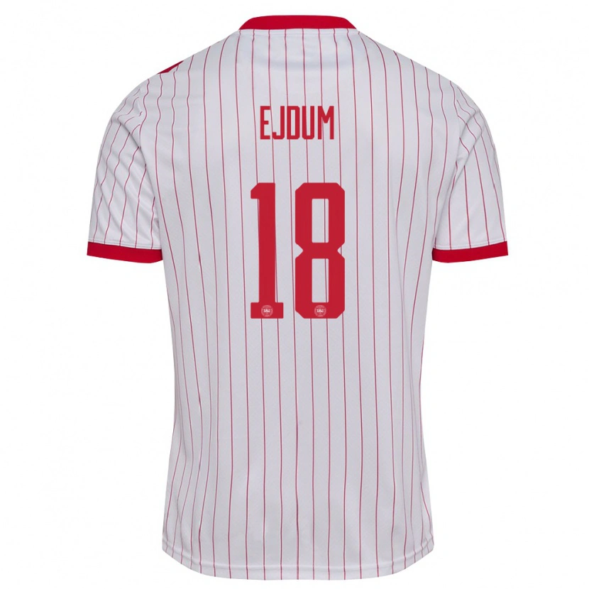 Danxen Niño Camiseta Dinamarca Max Ejdum #18 Blanco Rojo 2ª Equipación 26-28 La Camisa México