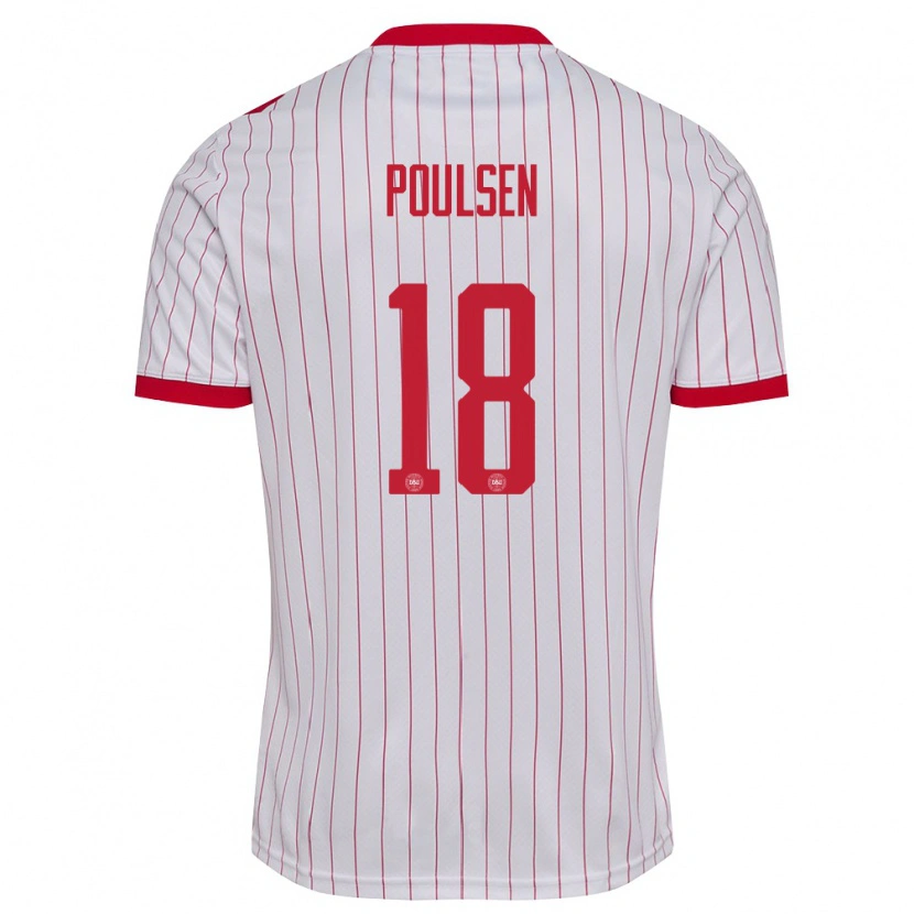 Danxen Niño Camiseta Dinamarca Viggo Poulsen #18 Blanco Rojo 2ª Equipación 26-28 La Camisa México