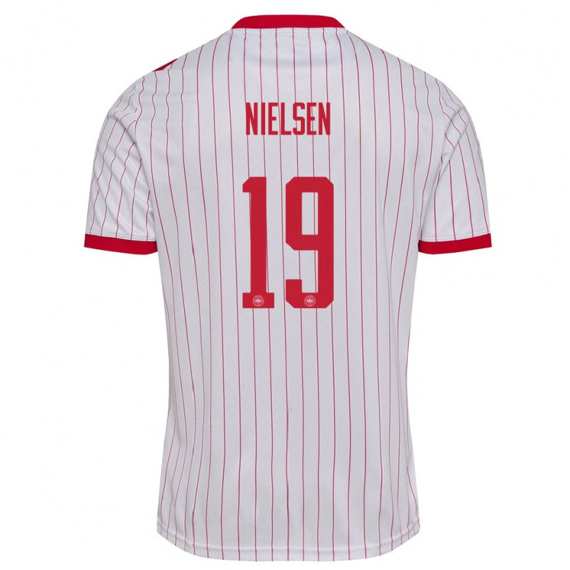 Danxen Niño Camiseta Dinamarca Casper Nielsen #19 Blanco Rojo 2ª Equipación 26-28 La Camisa México