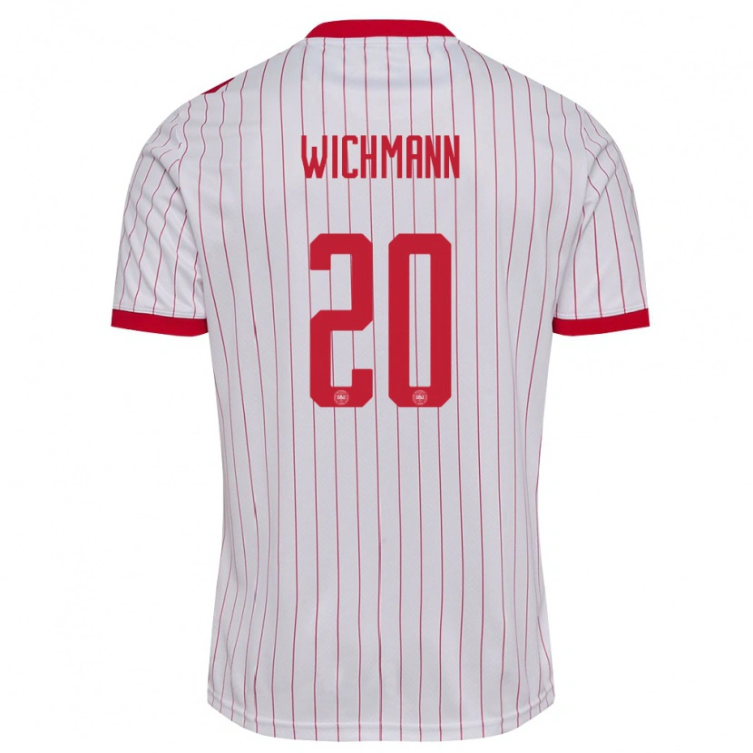 Danxen Niño Camiseta Dinamarca Julius Wichmann #20 Blanco Rojo 2ª Equipación 26-28 La Camisa México