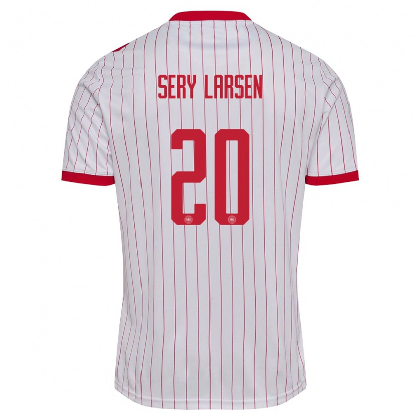 Danxen Niño Camiseta Dinamarca Japhet Sery Larsen #20 Blanco Rojo 2ª Equipación 26-28 La Camisa México