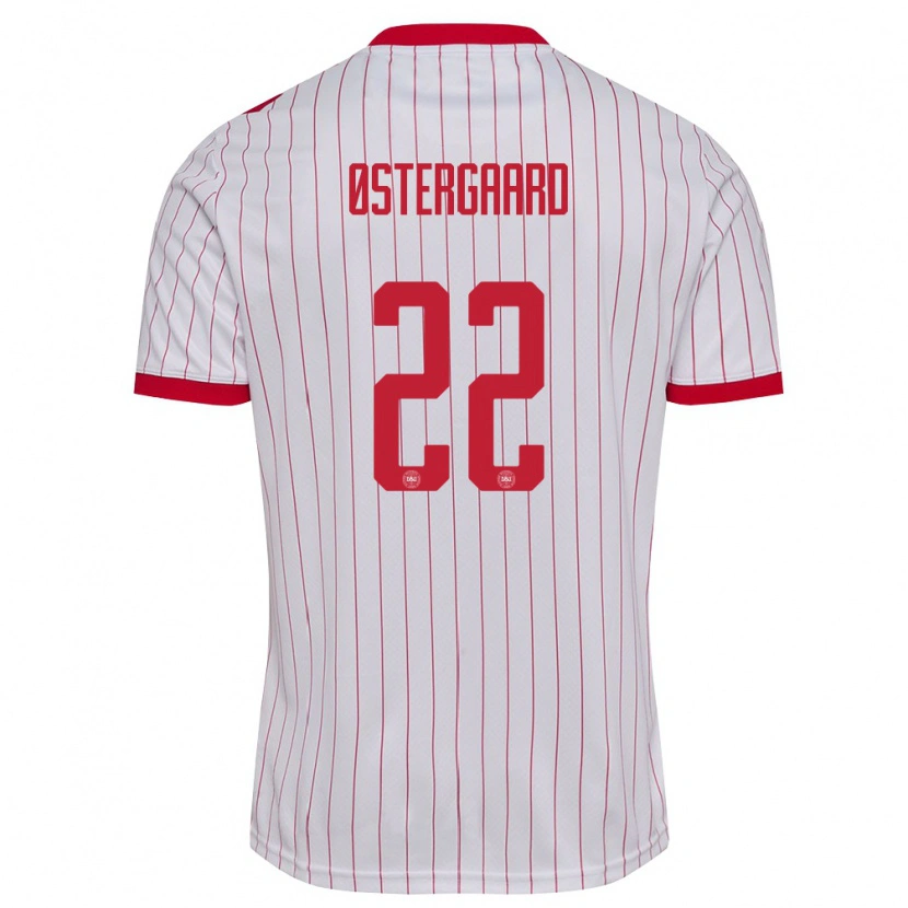 Danxen Niño Camiseta Dinamarca Maja Bay Ostergaard #22 Blanco Rojo 2ª Equipación 26-28 La Camisa México