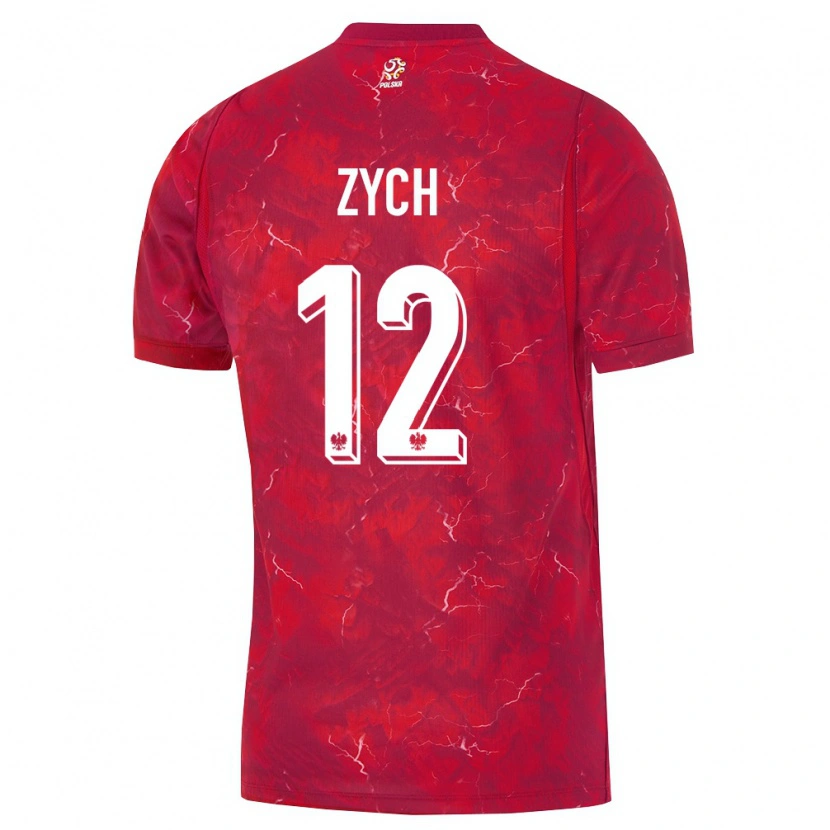 Danxen Niño Camiseta Polonia Oliwier Zych #12 Rojo Blanco 2ª Equipación 26-28 La Camisa México