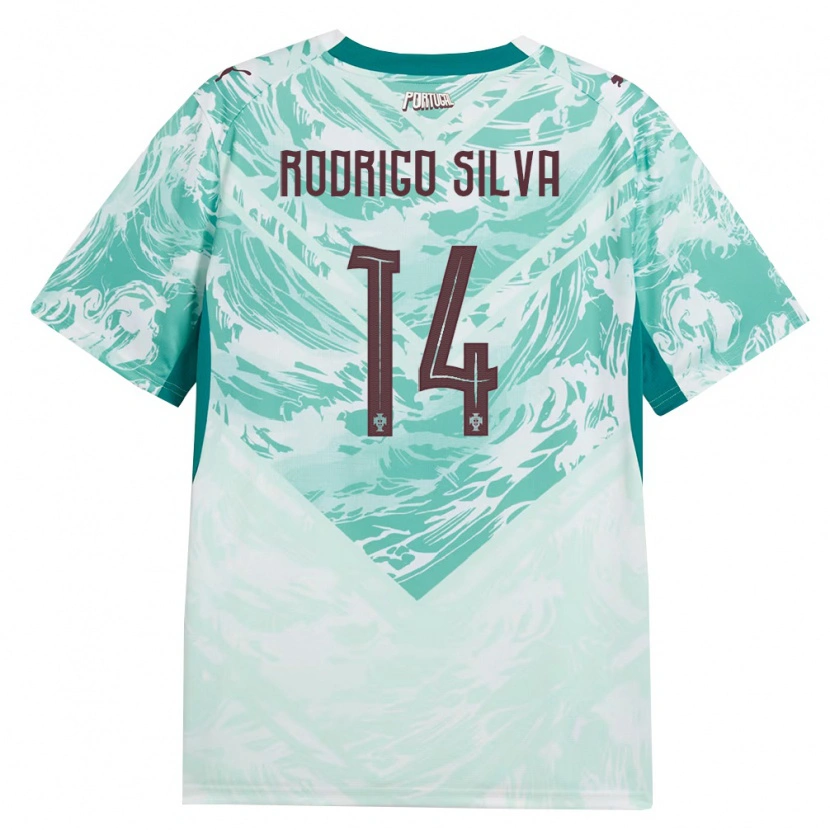 Danxen Niño Camiseta Portugal Rodrigo Silva #14 Azul Cielo Blanco Verde 2ª Equipación 26-28 La Camisa México