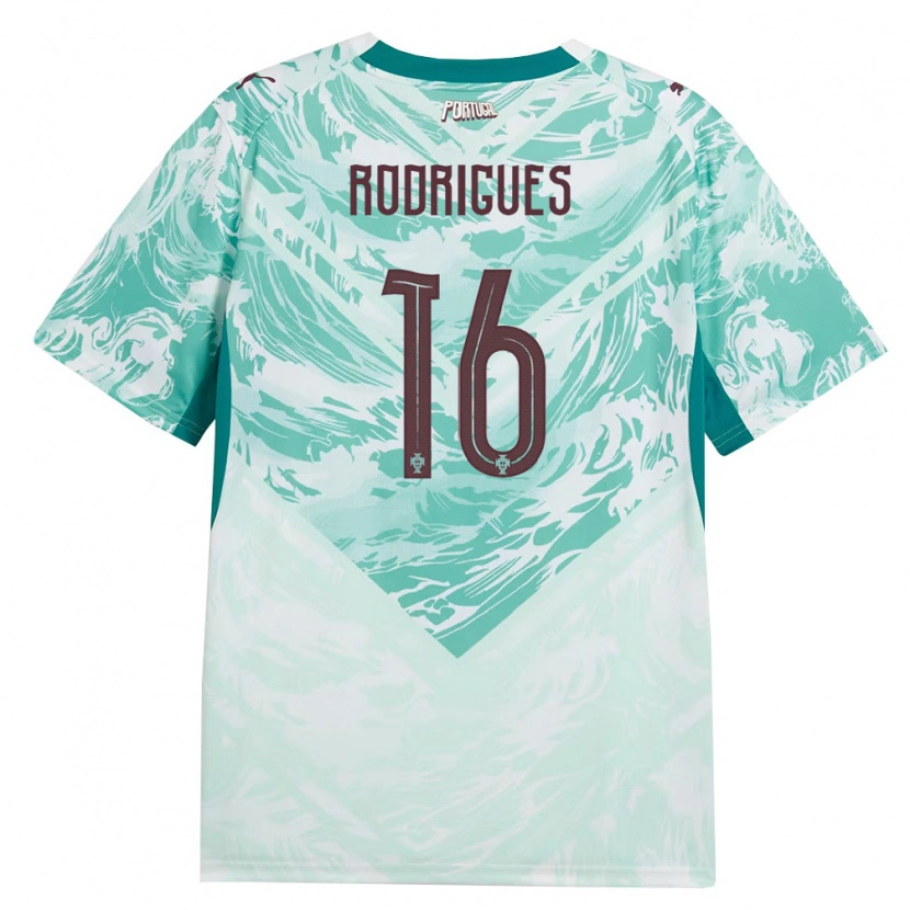 Danxen Niño Camiseta Portugal Diego Rodrigues #16 Azul Cielo Blanco Verde 2ª Equipación 26-28 La Camisa México