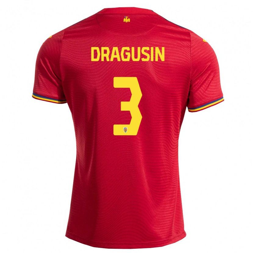 Danxen Niño Camiseta Rumania Radu Drăgușin #3 Rojo Marino Amarillo 2ª Equipación 26-28 La Camisa México