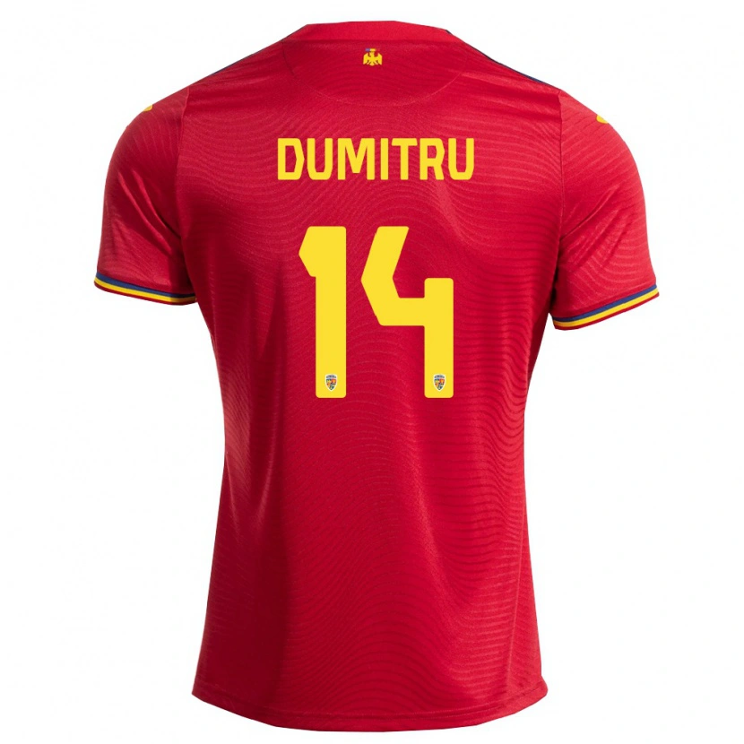 Danxen Niño Camiseta Rumania Gabriel Dumitru #14 Rojo Marino Amarillo 2ª Equipación 26-28 La Camisa México