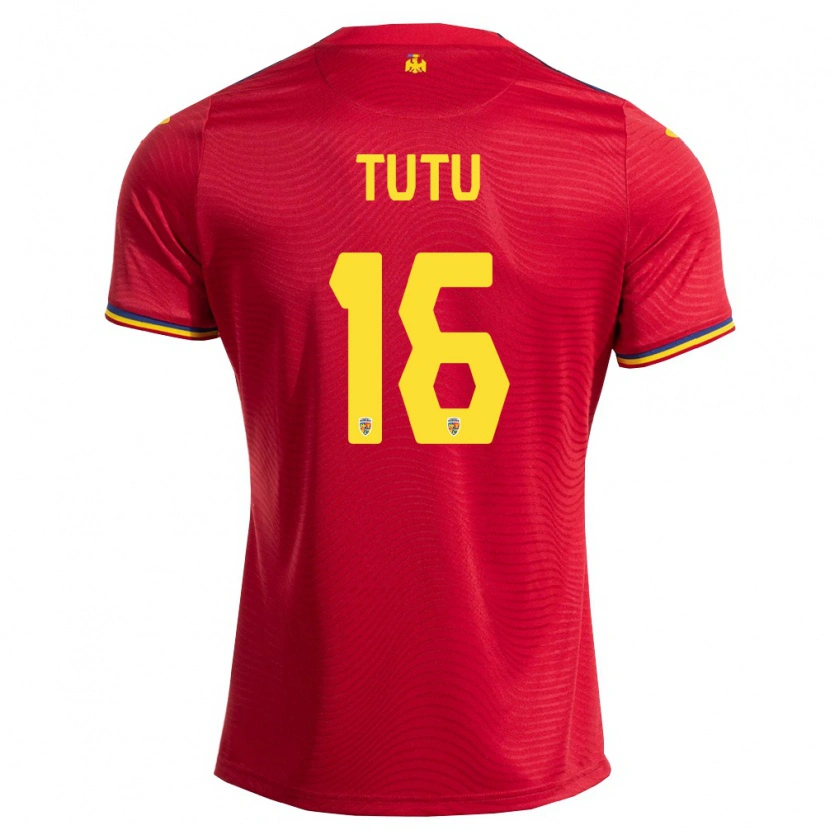 Danxen Niño Camiseta Rumania Mark Țuțu #16 Rojo Marino Amarillo 2ª Equipación 26-28 La Camisa México