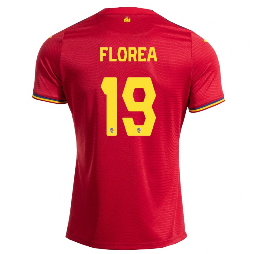 Danxen Niño Camiseta Rumania Răzvan Florea #19 Rojo Marino Amarillo 2ª Equipación 26-28 La Camisa México