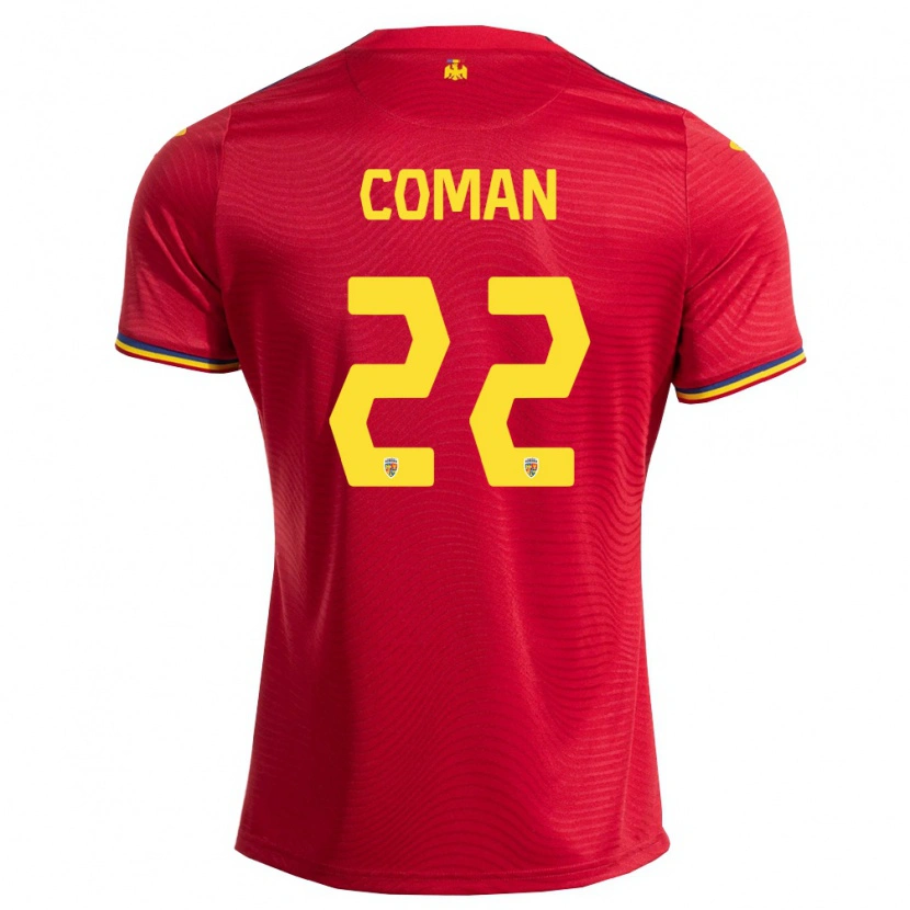 Danxen Niño Camiseta Rumania Marius Coman #22 Rojo Marino Amarillo 2ª Equipación 26-28 La Camisa México