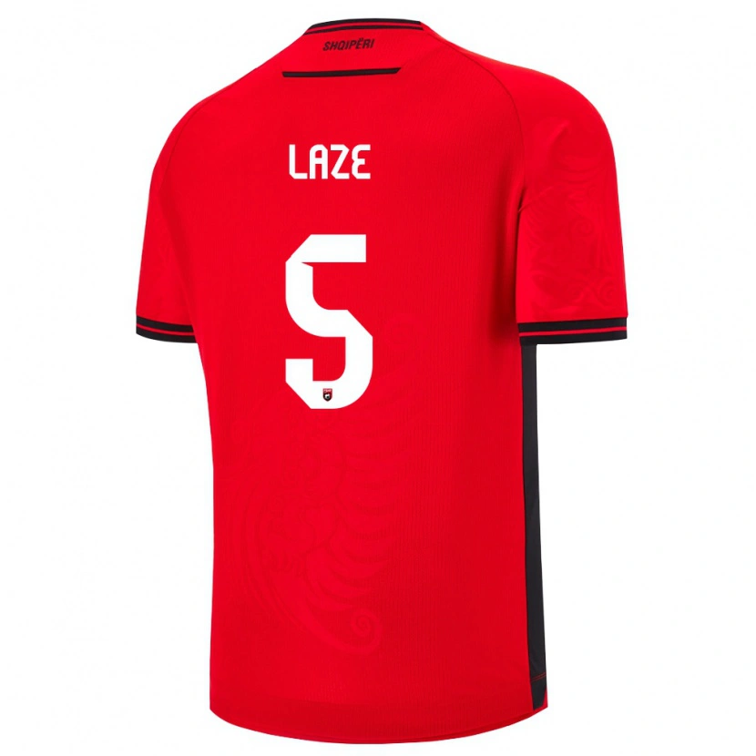Danxen Hombre Camiseta Albania Jetmir Laze #5 Rojo Negro 1ª Equipación 26-28 La Camisa México