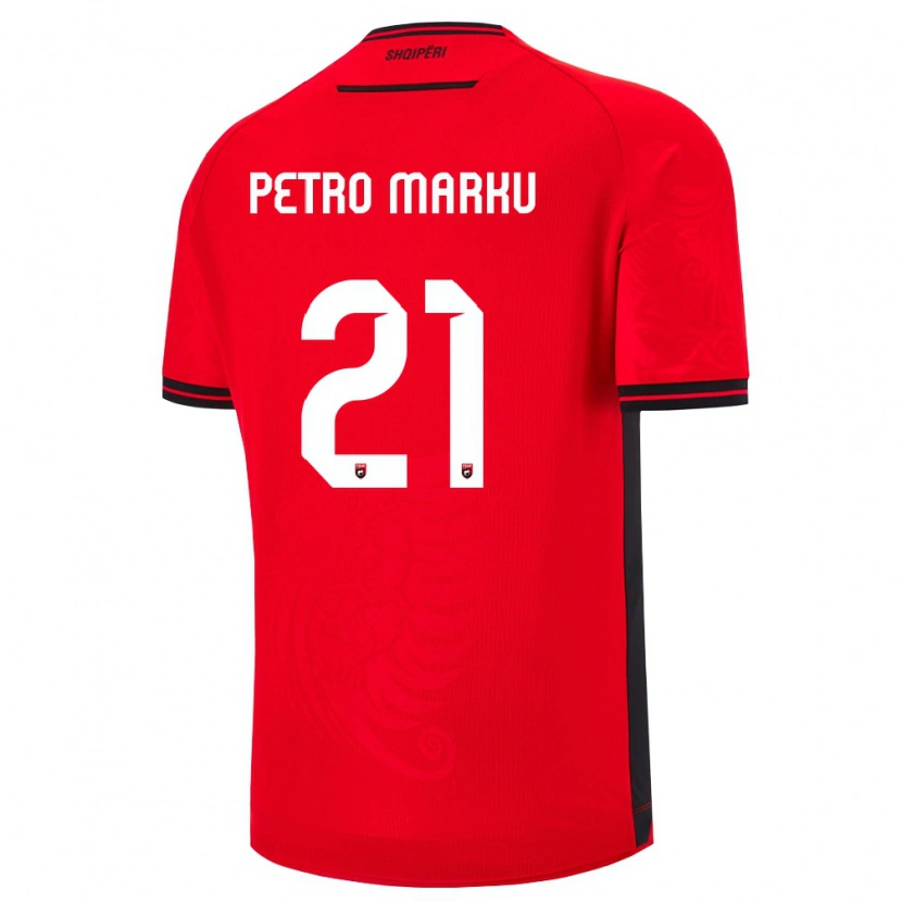 Danxen Hombre Camiseta Albania Petro Marku #21 Rojo Negro 1ª Equipación 26-28 La Camisa México