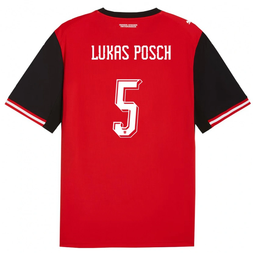 Danxen Hombre Camiseta Austria Lukas Posch #5 Negro Blanco 1ª Equipación 26-28 La Camisa México