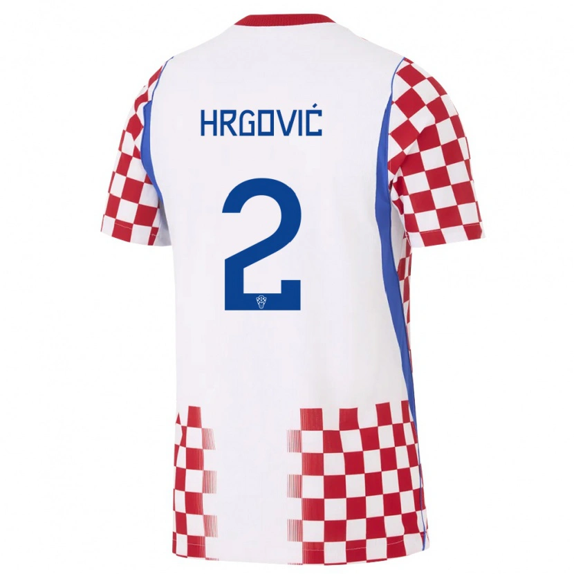 Danxen Hombre Camiseta Croacia Simun Hrgovic #2 Blanco Rojo Azul 1ª Equipación 26-28 La Camisa México