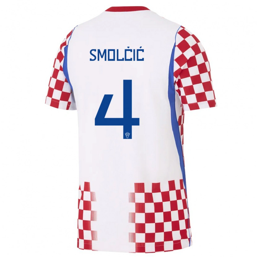 Danxen Hombre Camiseta Croacia Ivan Smolcic #4 Blanco Rojo Azul 1ª Equipación 26-28 La Camisa México