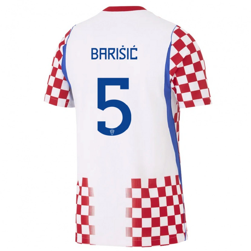 Danxen Hombre Camiseta Croacia Téo Barišić #5 Blanco Rojo Azul 1ª Equipación 26-28 La Camisa México
