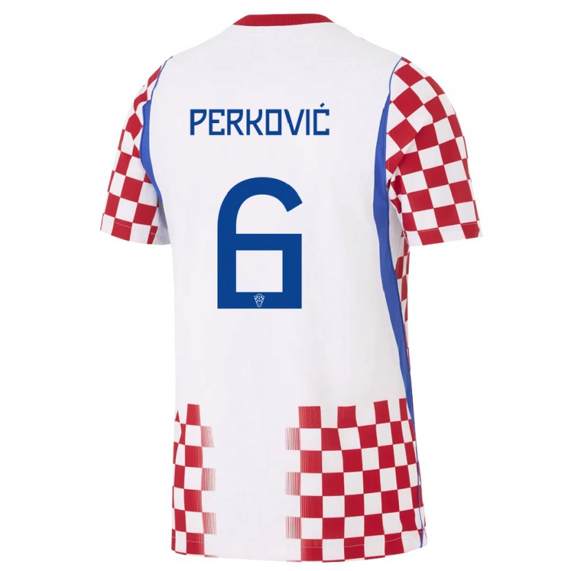 Danxen Hombre Camiseta Croacia Mauro Perkovic #6 Blanco Rojo Azul 1ª Equipación 26-28 La Camisa México