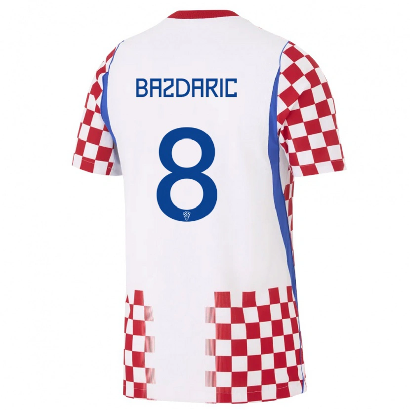 Danxen Hombre Camiseta Croacia Antonio Bazdaric #8 Blanco Rojo Azul 1ª Equipación 26-28 La Camisa México