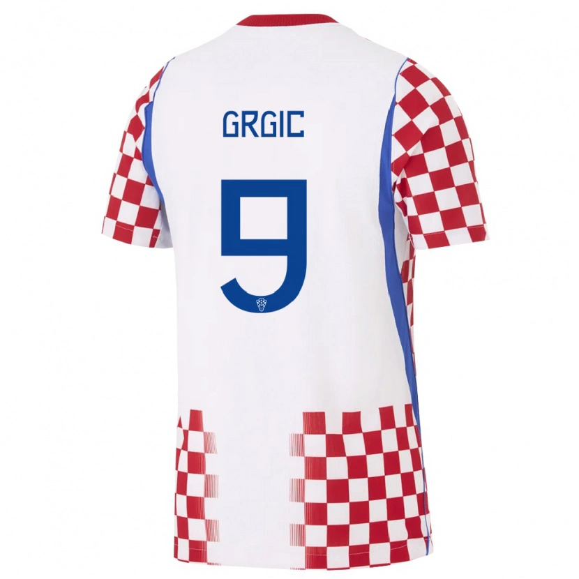 Danxen Hombre Camiseta Croacia Leon Grgic #9 Blanco Rojo Azul 1ª Equipación 26-28 La Camisa México