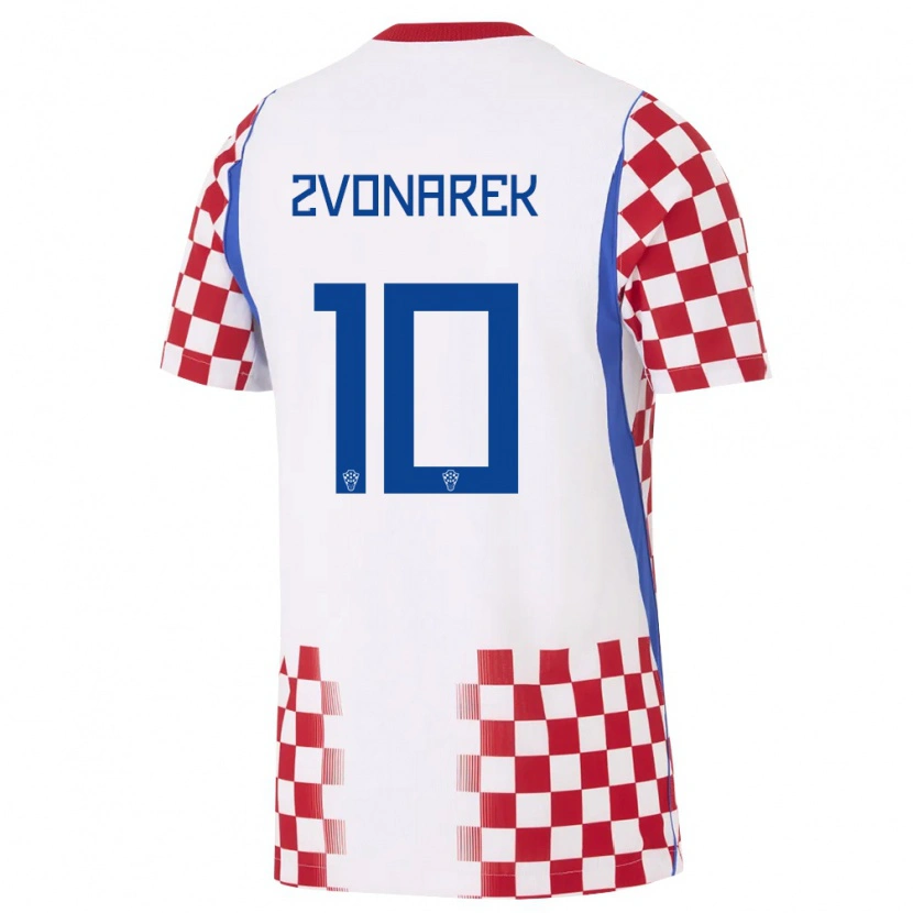 Danxen Hombre Camiseta Croacia Lovro Zvonarek #10 Blanco Rojo Azul 1ª Equipación 26-28 La Camisa México