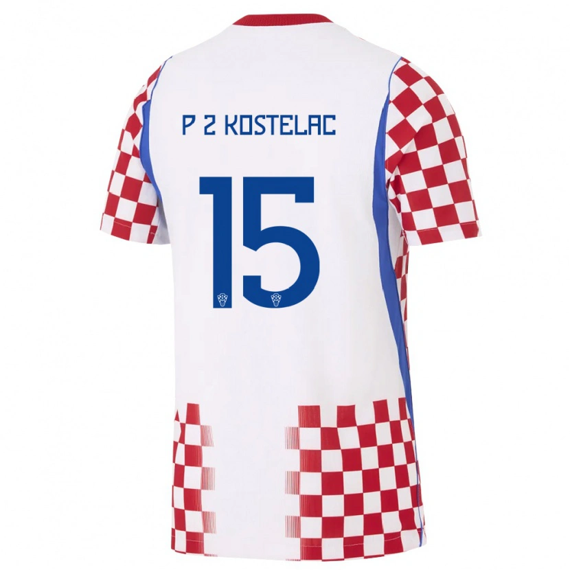 Danxen Hombre Camiseta Croacia Petar Zvonimir Kostelac #15 Blanco Rojo Azul 1ª Equipación 26-28 La Camisa México