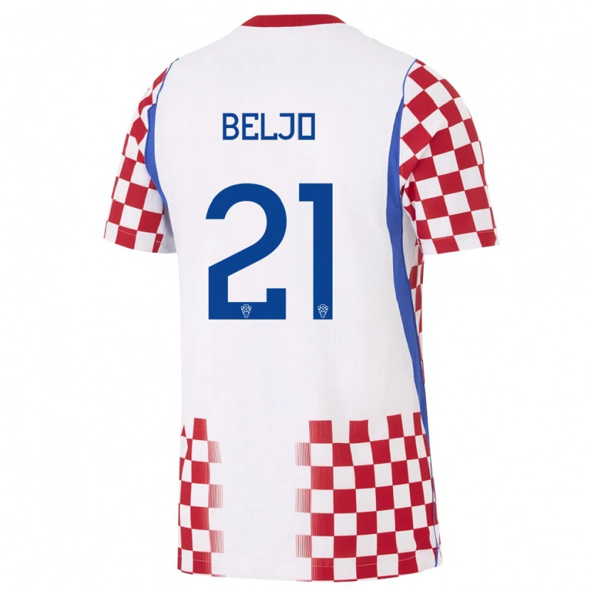 Danxen Hombre Camiseta Croacia Dion Beljo #21 Blanco Rojo Azul 1ª Equipación 26-28 La Camisa México