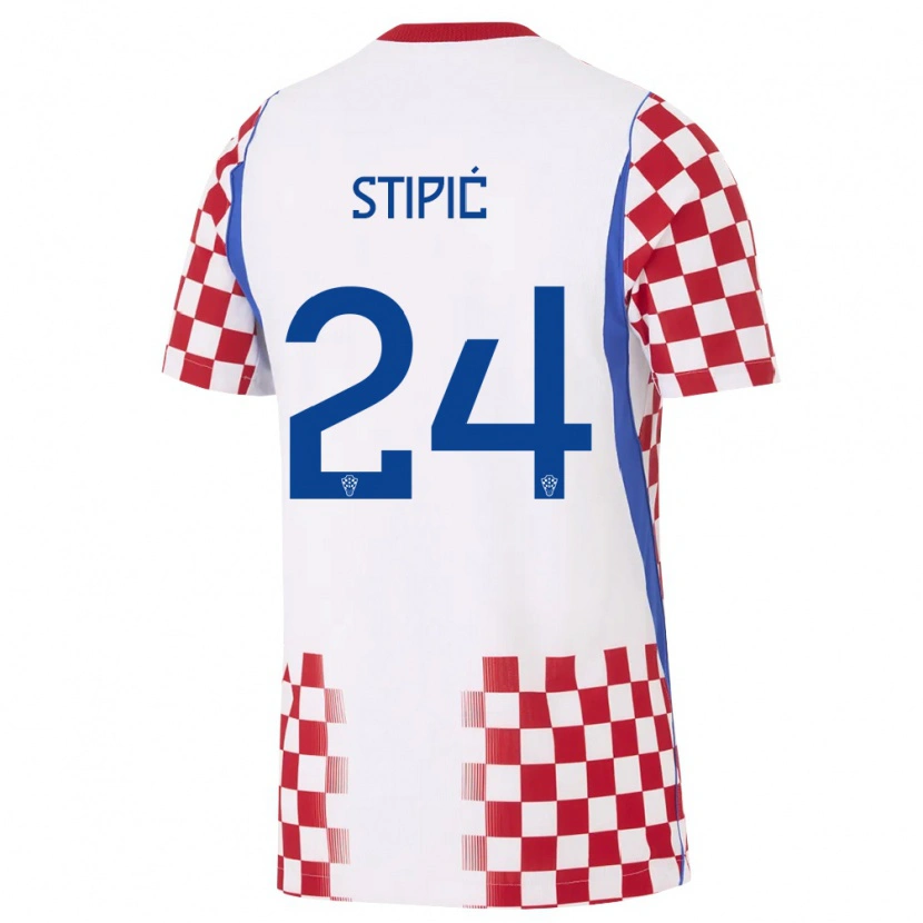 Danxen Hombre Camiseta Croacia Mihael Stipic #24 Blanco Rojo Azul 1ª Equipación 26-28 La Camisa México