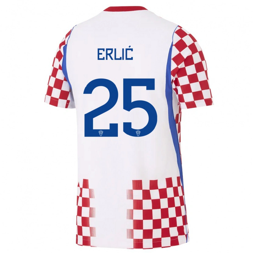 Danxen Hombre Camiseta Croacia Martin Erlić #25 Blanco Rojo Azul 1ª Equipación 26-28 La Camisa México
